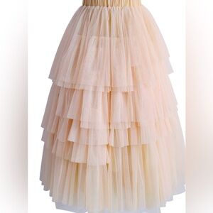 Chicwish Layered Tulle Skirt in Peach